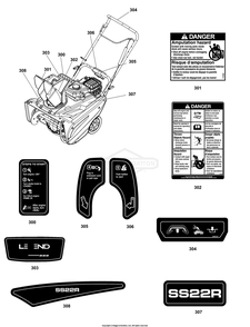 Decals Group Diagram and Parts List for 1697349-01 2020 Briggs and Stratton Snow Blower
